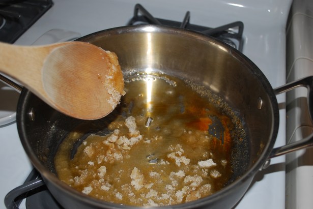 Sugar melting in the pan